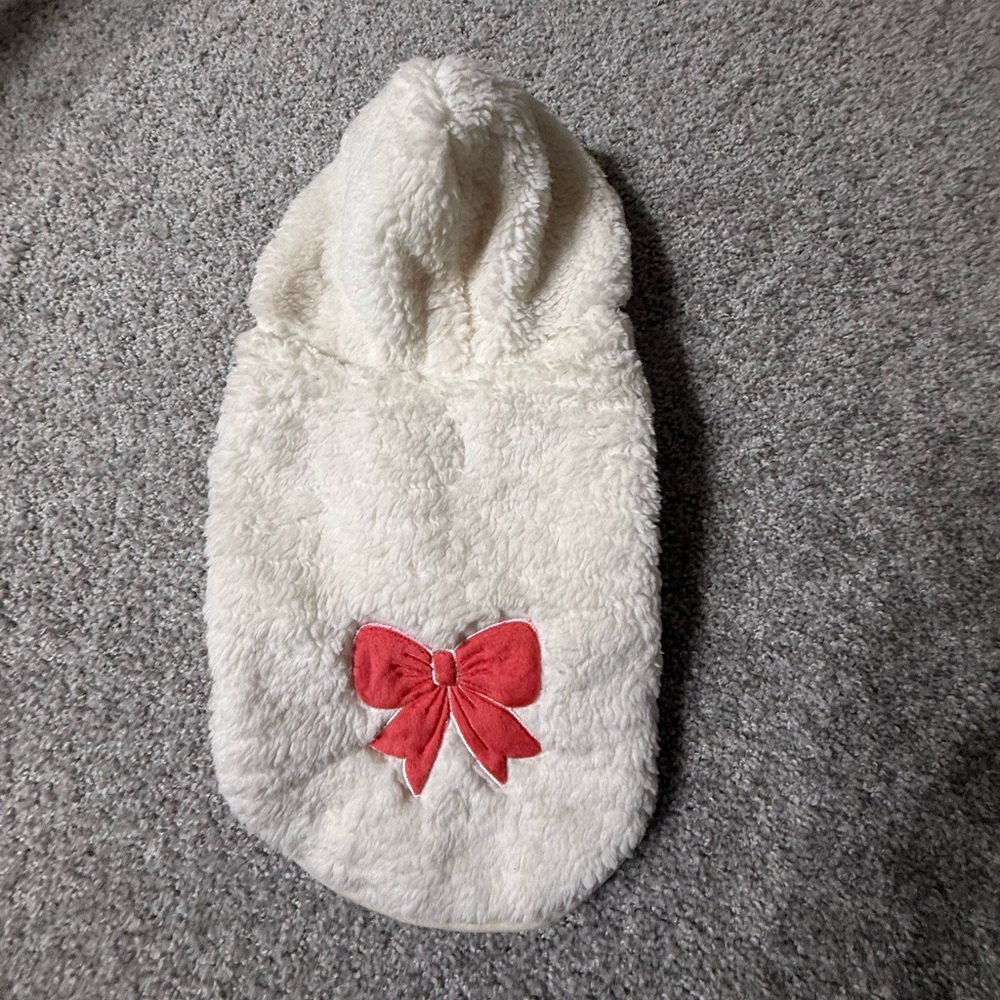 Vibrant Life Cream Sherpa Pet Dog Puppy Coat Jacket – Red Bow – Size Small